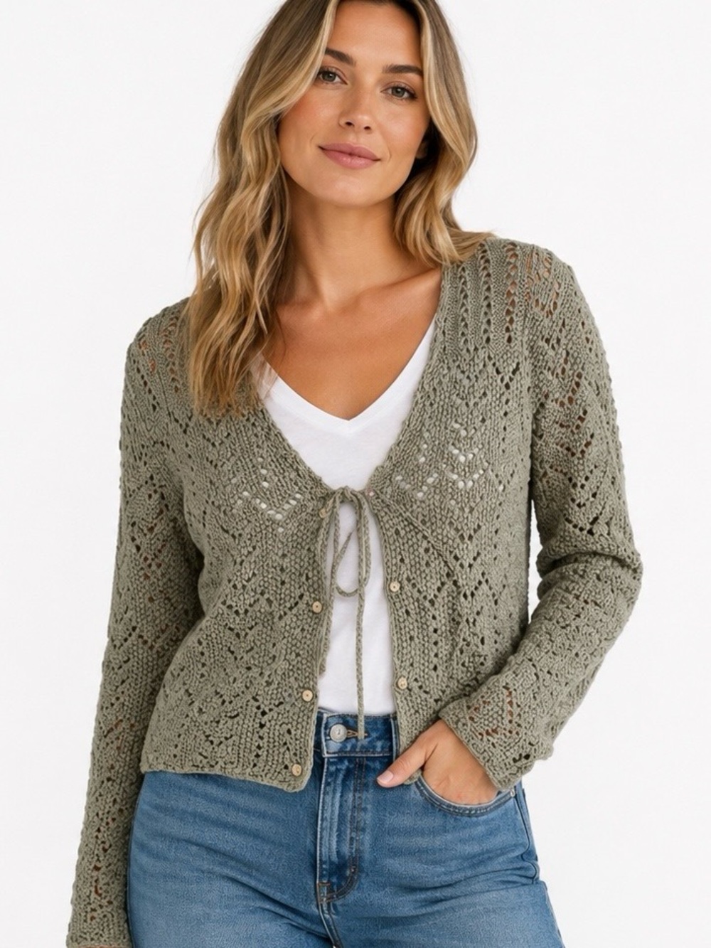 Doo Australia 100% cotton women's long sleeve button down knit sweater size M/L